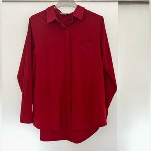 Athleta Urbanite Red Button-Up Shirt with Hidden Buttons